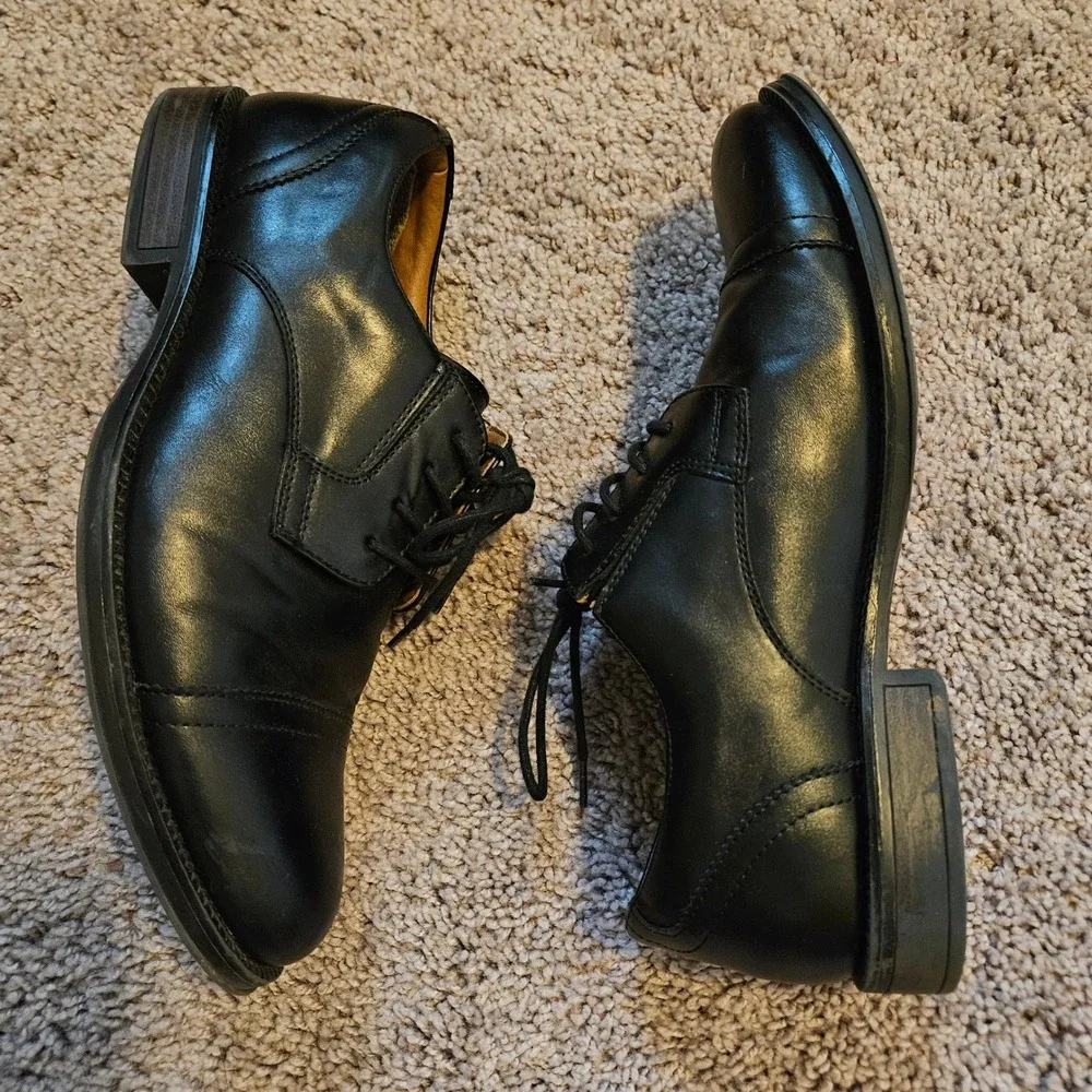 George Oxford Dress Shoes Mens 9W Black Cap Toe Lace Up Wide‎ Width